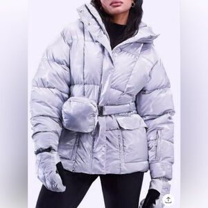 NWT ASOS 4505 ski jacket in silver with fanny pack